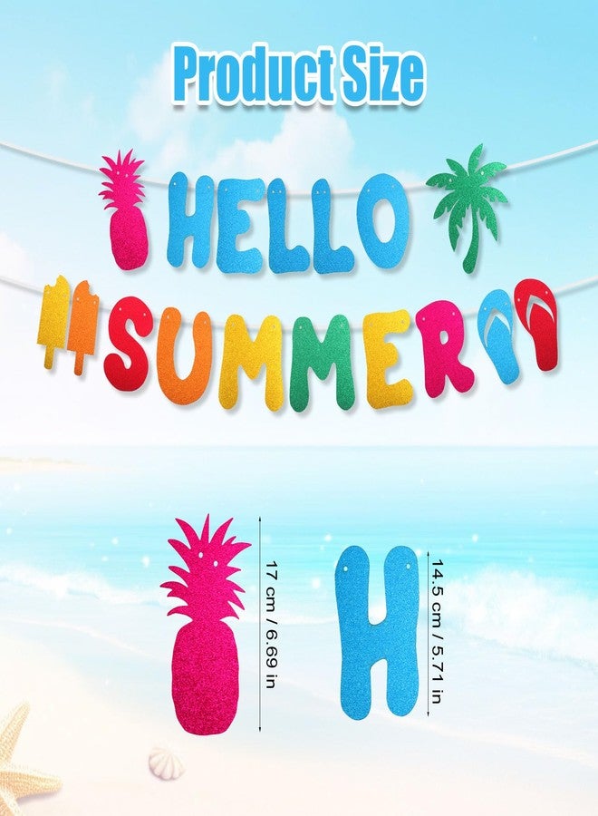 XIHIRCD لافتة "مرحباً بالصيف"، لافتة صيفية لامعة، زينة حفلات صيفية ملونة جاهزة، زينة حفلات صيفية على شكل أناناس وجوز الهند، زينة منزلية للمنزل والمكتب والحديقة - Image 2